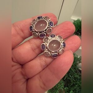 STERLING SILVER ROSE QUARTZ AMETHYST earrings PIERCED OR CLIP